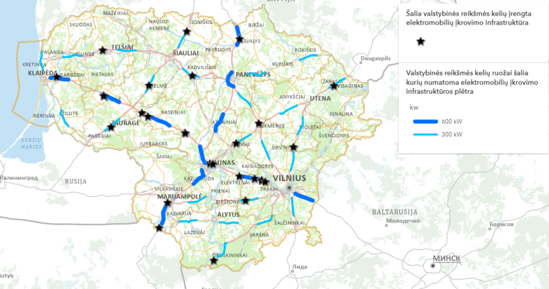 Elektrinių automobilių įkrovos stotelių plėtros žemėlapis